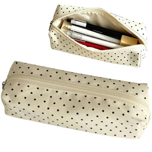 Polka Dot Pencil Case, Soft Fabric Zipper Pouch for Pens, image 1 of 5