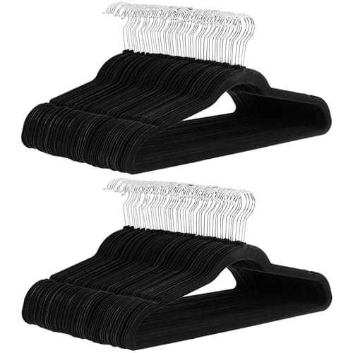Amazon Basics Slim Velvet Non-Slip Suit Hangers, 100-Pack, Black, image 1 of 7
