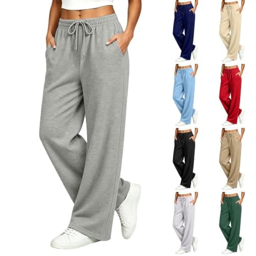 Wide Leg Trousers for Women UK, Elastic Waist Palazzo Joggers with Pockets