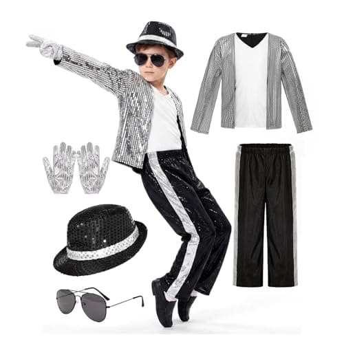 Kids Michael Jackson Halloween Costume, King of Pop Sequin Stage Outfit, image 1 of 4