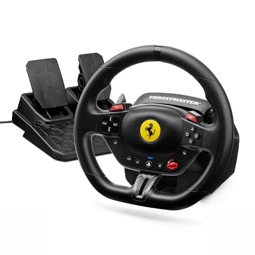 Thrustmaster T98 Ferrari 296 GTB Racing Wheel & Pedals – Official Ferrari Licensed Wheel for PS5, PS4 & PC – Bungee Cord Technology – Manettino Dial with 3 Driving Profiles – Black, image 1 of 8
