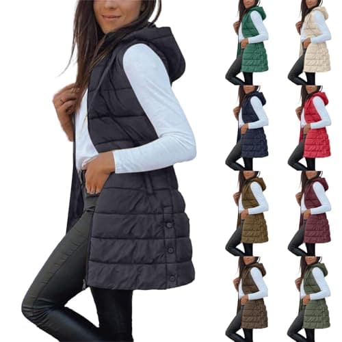 Women's Longline Hooded Puffer Gilet, Quilted Waterproof Waistcoat, image 1 of 7