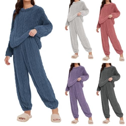 Women's Fleece Pyjama Set, Fluffy Warm Two-Piece Plush Pullover PJs, image 1 of 6