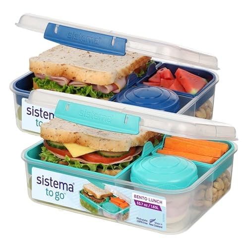Sistema Bento Box LUNCH | Bento School Lunch Boxes with Compartments | 1.65 L | Food Storage Containers in Minty Teal & Ocean Blue | 2 Count, image 1 of 6