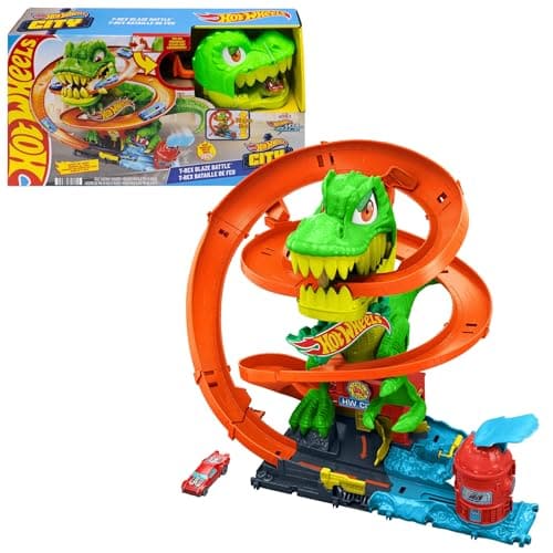 Hot Wheels City T-Rex Blaze Battle & 1:64 Scale Die-Cast Toy Car​​