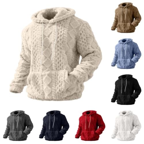 Men's Teddy Fleece Cable-Textured Pullover Hoodie, image 1 of 6