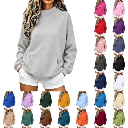 Women's Oversized Mock-Neck Sweatshirt with Pocket