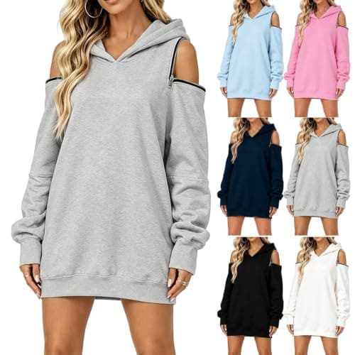 Women's Long Off-Shoulder Hoodie, Oversized Hooded Pullover, image 1 of 8