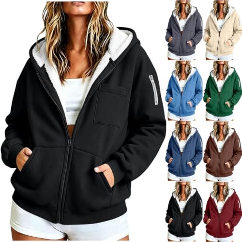 Women’s Teddy Fleece Zip-Up Hoodie, Winter Coat, image 1 of 8