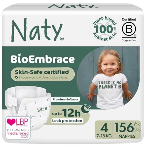 Naty BioEmbrace Baby Nappies, Sensitive Skin, Size 4 (7-18kg), 156 Count, image 1 of 8