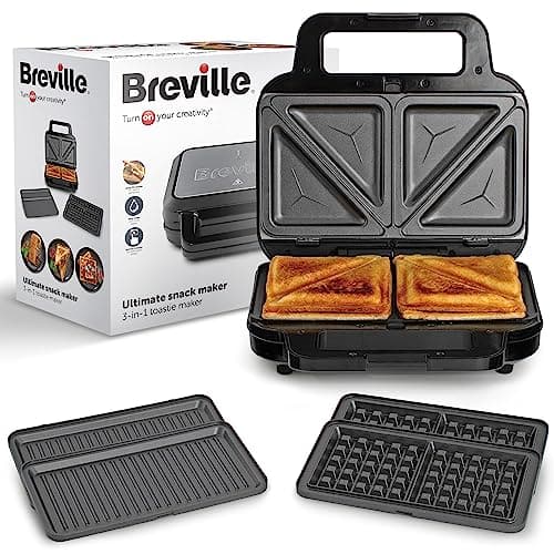 Breville 3-in-1 Ultimate Snack Maker | Deep Fill Toastie Maker, Waffle Maker & Panini Press | Removable Non-Stick Plates | Black & Stainless Steel [VST098] | UK Plug, image 1 of 8