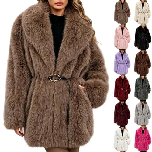 Women's Faux-Fur Winter Jacket, Plush Fluffy Warm Cardigan, image 1 of 8