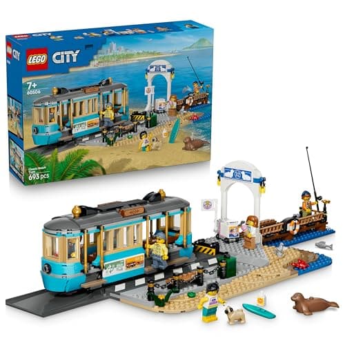 LEGO City Classic Beach Tram Toy - Model Kit w/Train Track, Street Scene, 5 Minifigures & 5 Animal Figures - Birthday Gift Idea for 7+ Year Old Boys - 60506, image 1 of 8