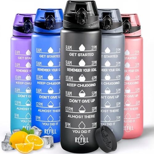 Active 100 Water Bottle 1L Sports Water Bottle with Motivational Time Marker, Dishwasher Safe Leak-proof Drink Bottle BPA Free Non-Toxic for Running,cycling, Gym, School & Office (Black), image 1 of 6