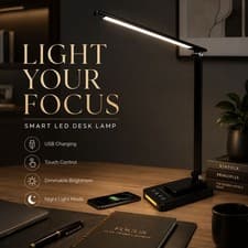 LED Desk Lamp Black USB Dimmable Touch Control Home Office Study Table Lamp