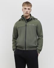 River Island Mens Bomber Jacket Green Hooded Zipped MCMXII Outerwear Top