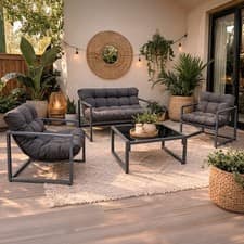 Neo 4 Piece Outdoor Patio Garden Furniture Set Cushions Metal Chairs Sofa Table