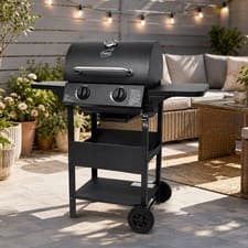 Neo Outdoor 2 Burner Steel Gas BBQ Grill Side Shelves Warming Rack Bottle Opener