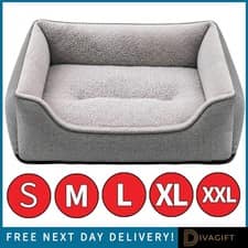 GREY PET DOG BED CAT BEDS LUXURY SOFT WASHABLE FLUFFY CUSHION BASKET ALL SIZES