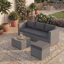 SALE 4 Seater Corner Rattan Set Garden Furniture Grey DAMAGED