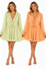 Ladies Ex R Island Ruffle Frill Mini Dress Long Sleeve Chiffon RRP £60