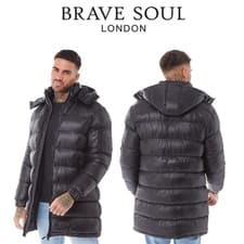 Brave Soul Mens Long Puffer Jacket with Detachable Hood Jackets for Men, S to XL
