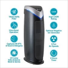 Air Purifier, HEPA Air Purifier with Ioniser & UV-C Eliminates viruses - 22 inch