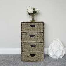 Seagrass 4 Drawer Storage Unit Bow Front Natural Home Storage Tower 69cm x 38cm