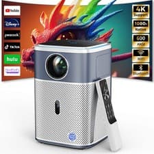 4K Projector with 5G WiFi Bluetooth 600ANSI 1080P Android HDMI USB Home Theater
