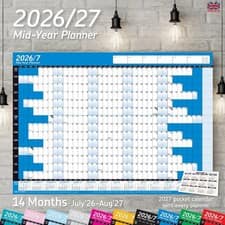2026/2027 Mid-Year Wall Planner Calendar Wall Chart Home Office Work A2 Calender