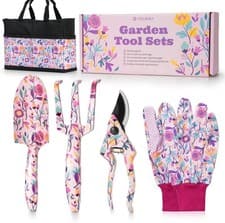 Garden Tools Set 5 Piece Floral Print Tools with Gift Box Bag Heavy Duty Metal