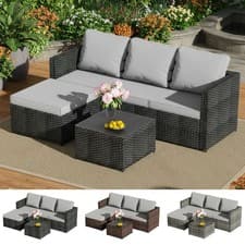 BIRCHTREE Rattan Garden Furniture Set Corner Sofa Glass Table Patio 5 Pieces 01