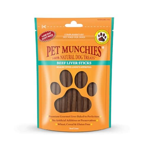 Pet Munchies Beef Liver Sticks Dog Treats, Premium Grain Free Dog Chews with Natural Real Meat, Low in Fat and High in Protein 90g (Pack of 8)