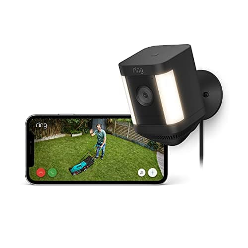 Ring Spotlight Cam Plus Plug-In | Outdoor Security Camera 1080p HD Video, Two-Way Talk, Night Vision, LED Spotlights, Siren, alternative to CCTV system, 30-day free trial of Ring Subscription