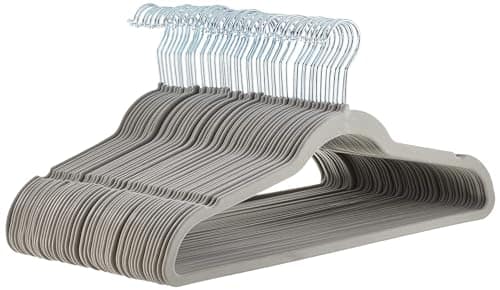 Amazon Basics Slim Velvet Non-Slip Suit Hangers -Grey, 50-Pack
