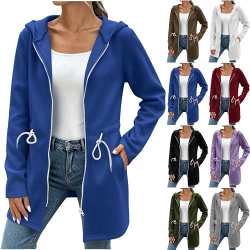 Women's Warm Zip-Up Hoodie Jacket with Long Sleeves