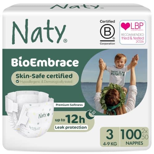 Naty BioEmbrace Baby Nappies, Sensitive Skin, Size 3 (4-9kg), 100 Count