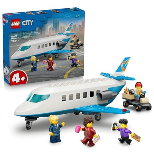 LEGO City Passenger Jet Toy - Plane Model Kit w/ 4 Minifigures & Travel Accessories - Educational Set - Birthday Gift Idea for 4+ Year Old Boys - 60492