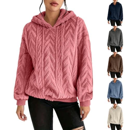 Women's Fleece Jacquard Hoodie, Long-Sleeve Sweatshirt Jumper
